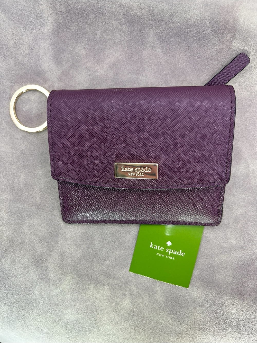 Kate Spade Laurel Way Petty Coin Wallet Mahogany Gold Tone Keychain
